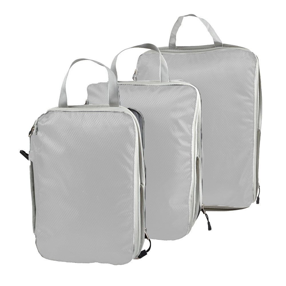 Set of 3Pcs Travel Compressible Packing Cube Pouch Clothes Storage Bags Suitcase Luggage Organizer Grey