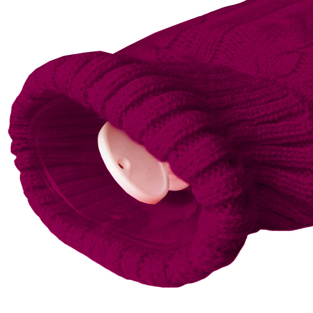 33x22cm Hot Water Bottle Knitted Cover Solid Color Hot Water Bag Cover Sleeves Rose Red