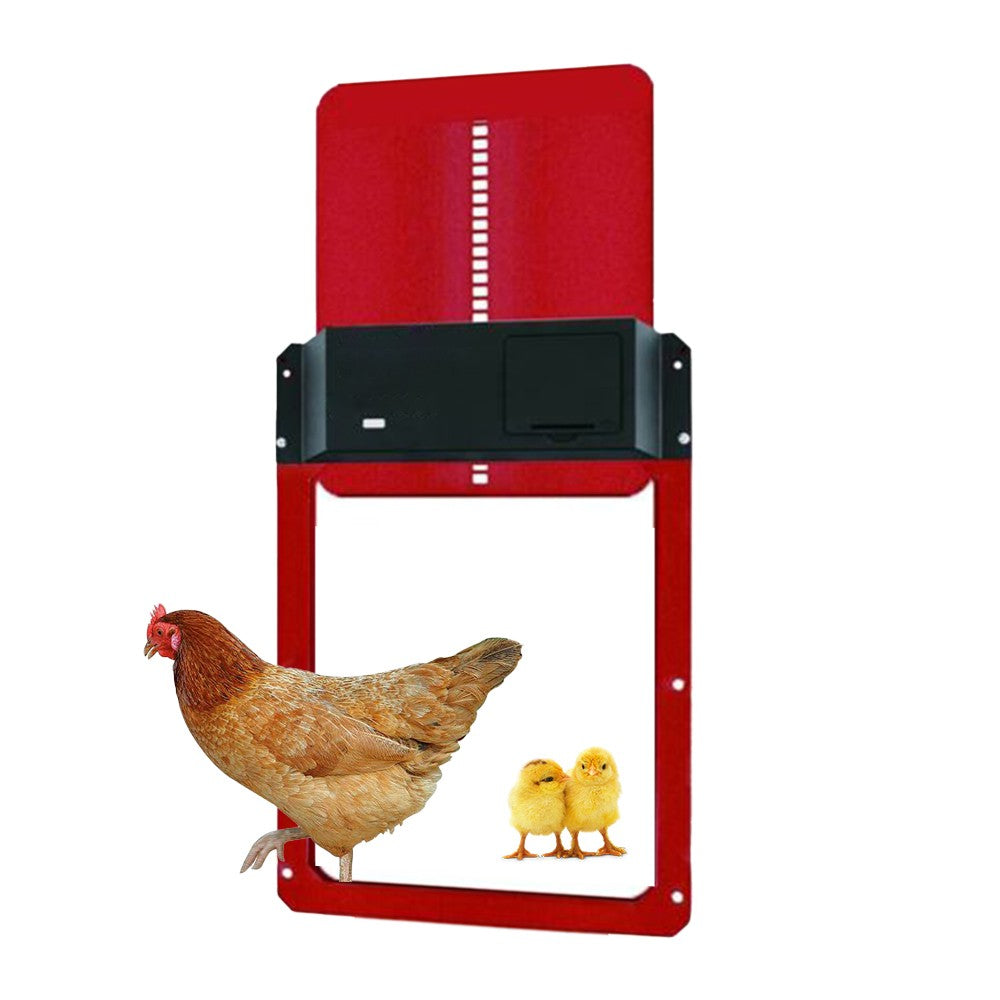 Automatic Chicken Coop Door Opener Battery Powered Light Sensor Poultry House Door Red