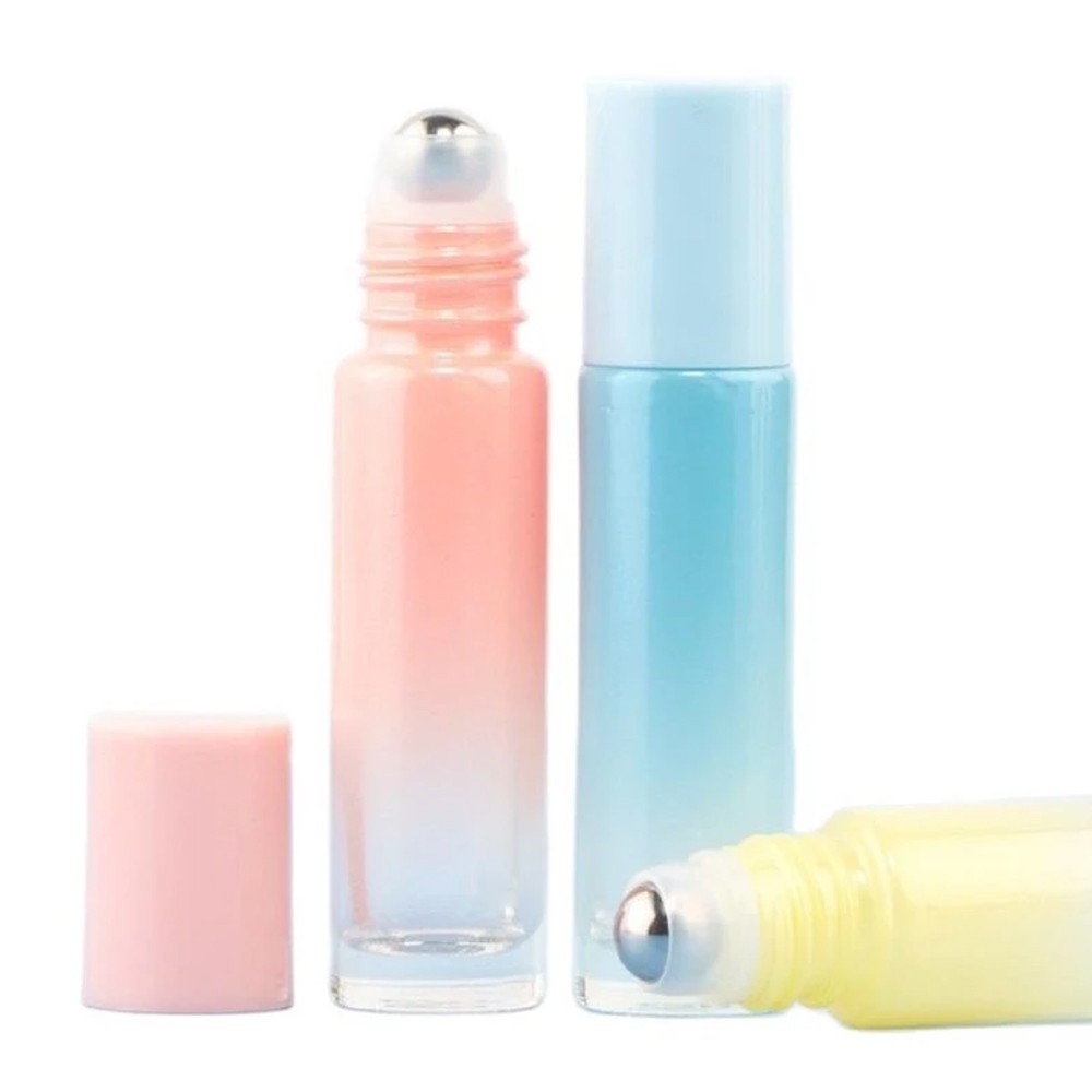 10Pcs 10ml Refillable Essential Oil Roller Ball Bottles Roll on Bottles Essential Oil Dispensing Glass Bottles Random Color