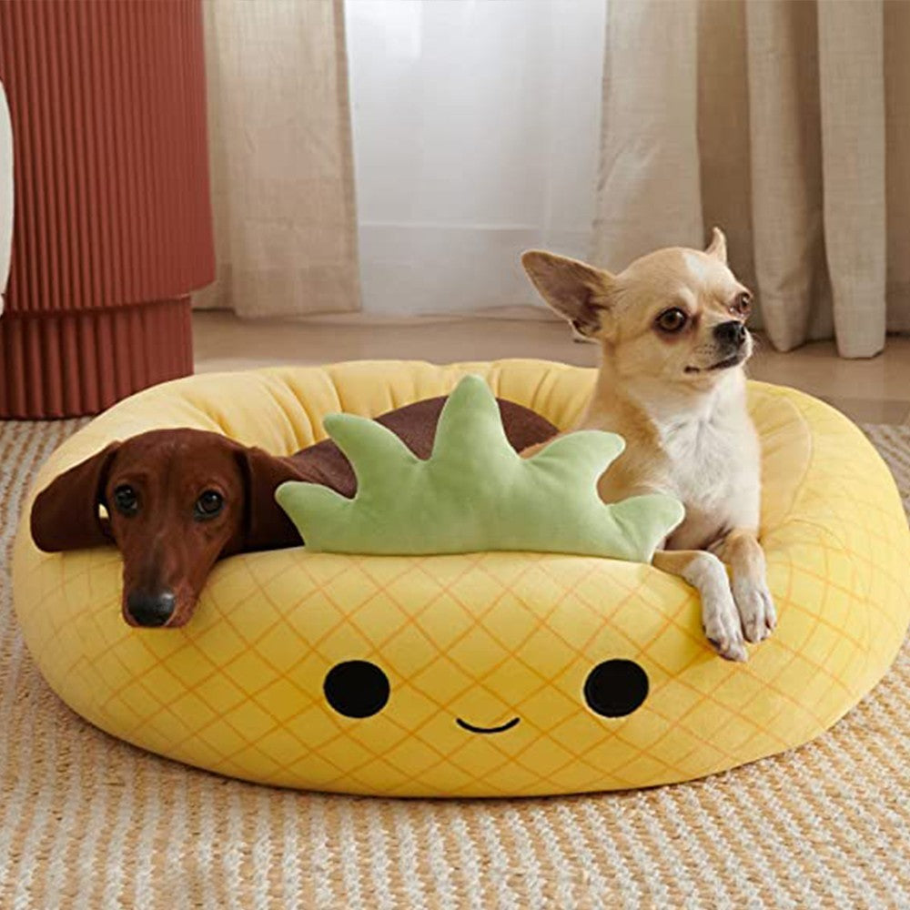 40cm Cartoon Pineapple Pet Bed Cat Dog Calming Sleeping Bed Plush Pet Bed Pet Kennel Bed