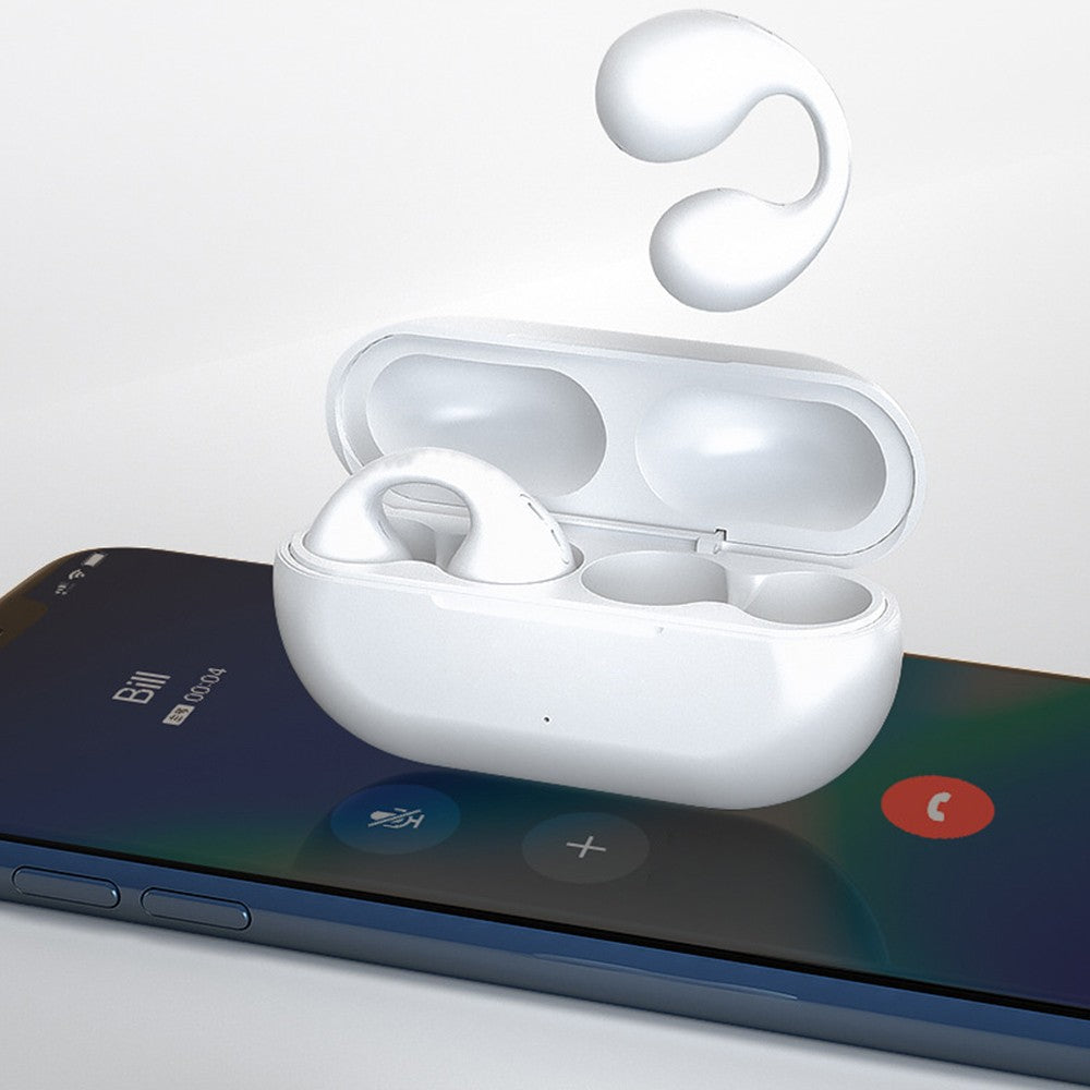 Bluetooth 5.3 Bone Conduction Headphones TWS Ear-Clip Earbuds Wireless Sports Headset White