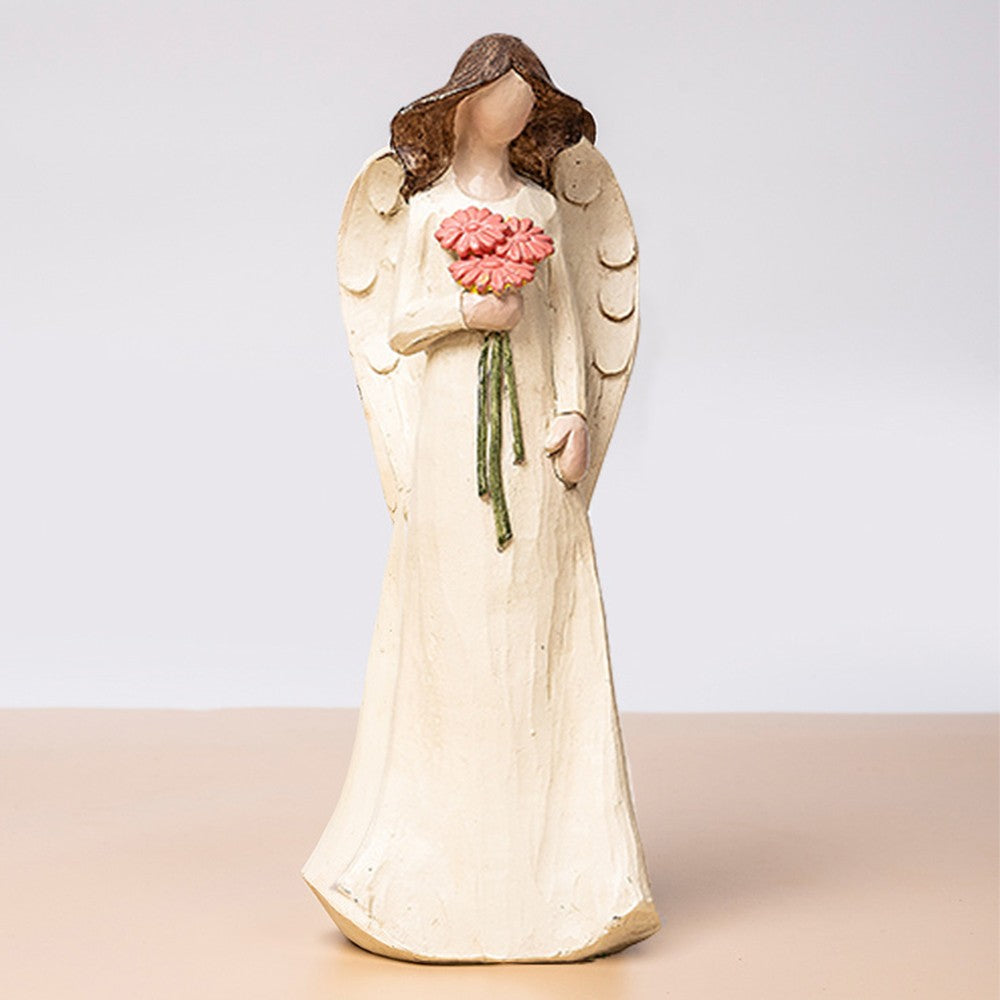 15cm Resin Angel Figurine Hand-Painted Praying Angel Statue Desktop Sculpture Home Decoration Beige
