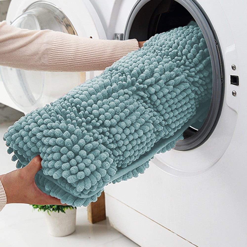 122x43cm Chenille Bath Mat Non Slip Floor Mat Thick Striped Shag Runner Aqua Green