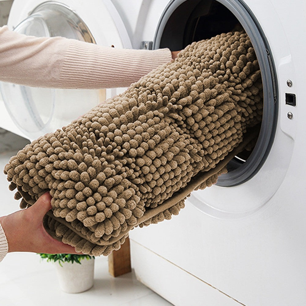 122x43cm Chenille Bath Mat Non Slip Floor Mat Thick Striped Shag Runner Brown