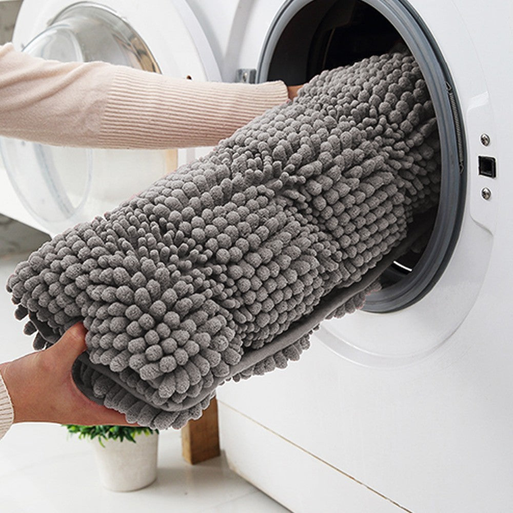 122x43cm Chenille Bath Mat Non Slip Floor Mat Thick Striped Shag Runner Light Grey