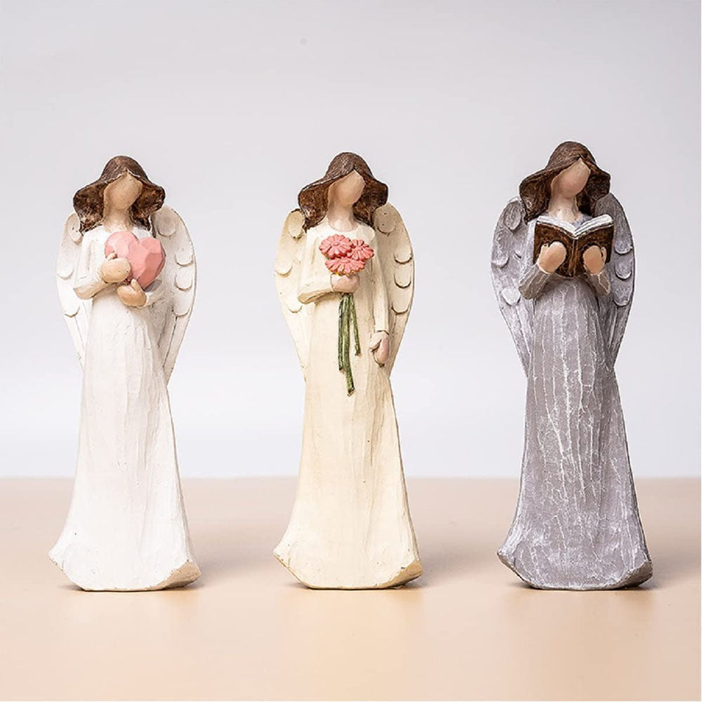 3Pcs 15cm Resin Angel Figurine Hand-Painted Praying Angel Statue Desktop Sculpture Home Decoration
