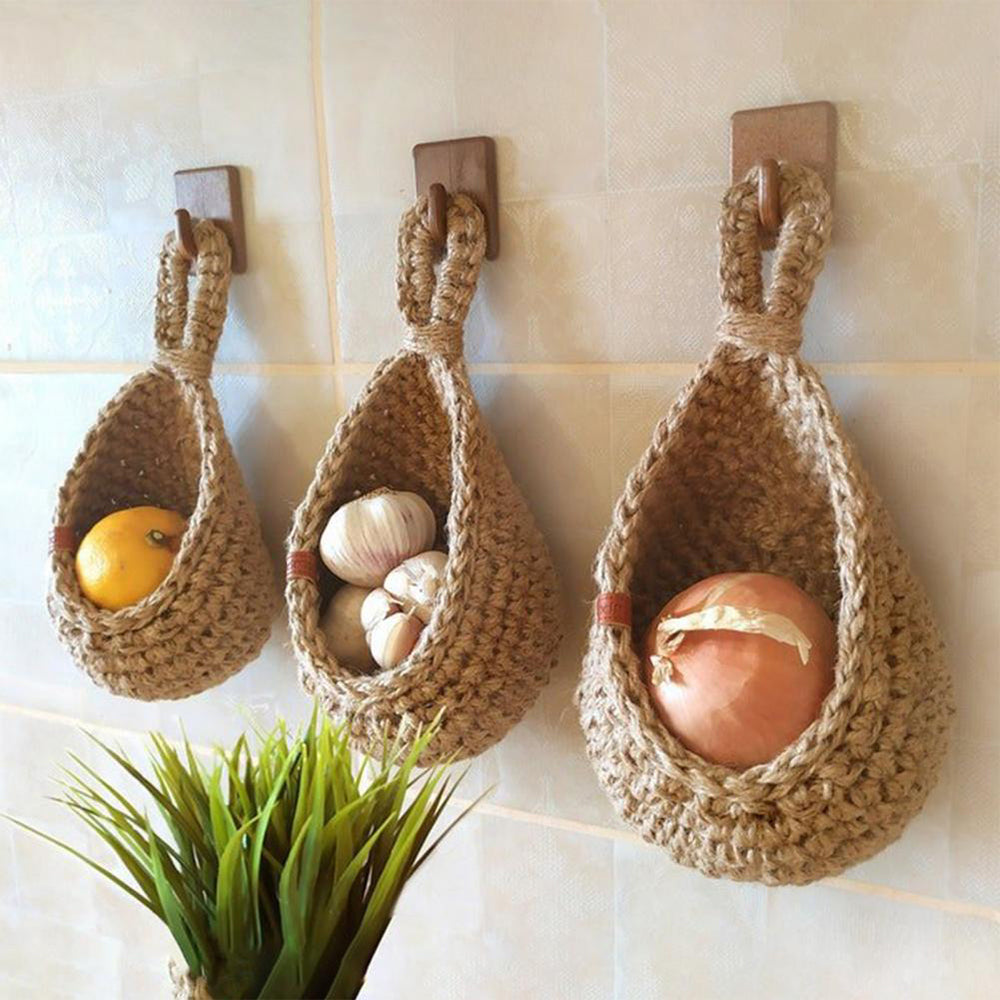 20cm Wall Hanging Vegetable Fruit Basket Woven Kitchen Organizer Bag