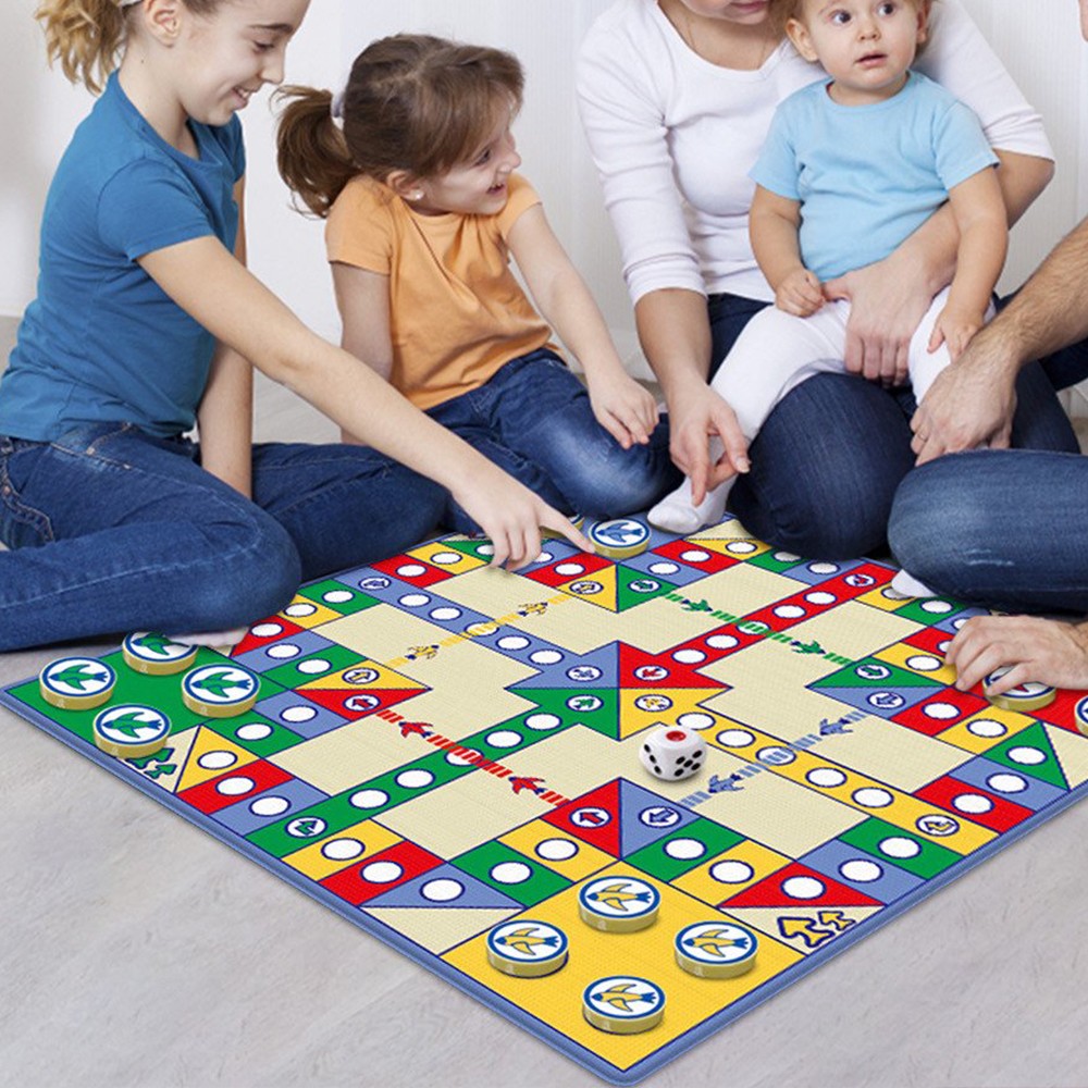 90x90cm Kids Flying Chess Game Playmat Set Safe Kids Crawling Floor Mat Parent Child Game Mat