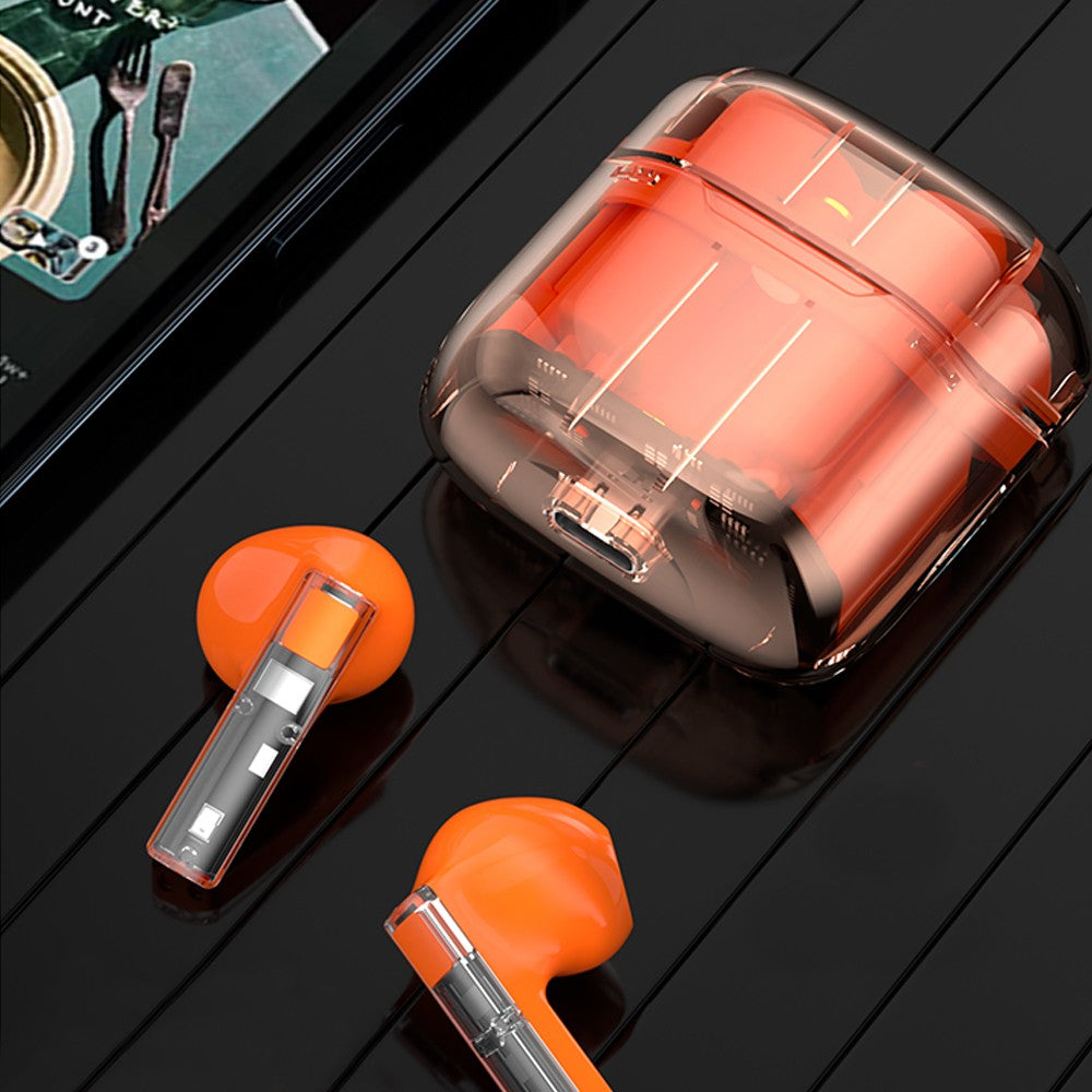 Bluetooth 5.3 Wireless Headphones Sports Earbuds Transparent Earphone Orange