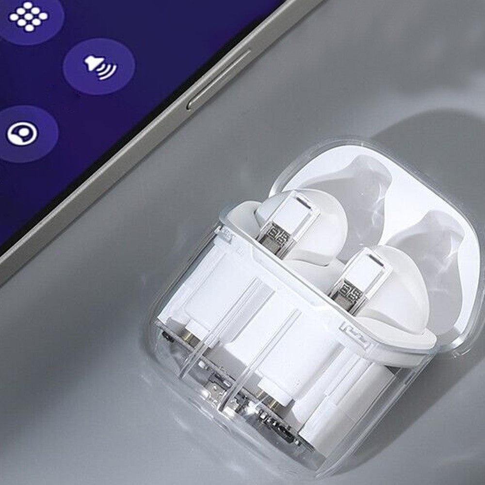 Bluetooth 5.3 Wireless Headphones Sports Earbuds Transparent Earphone White