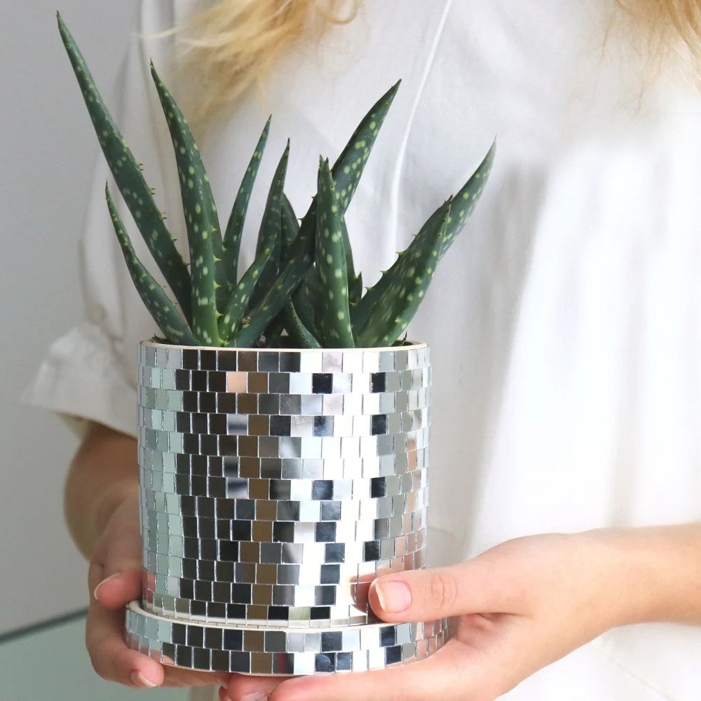 1 X Disco Ball Planter Pot with Base Mirror Ceramic Vase Modern Home Decor