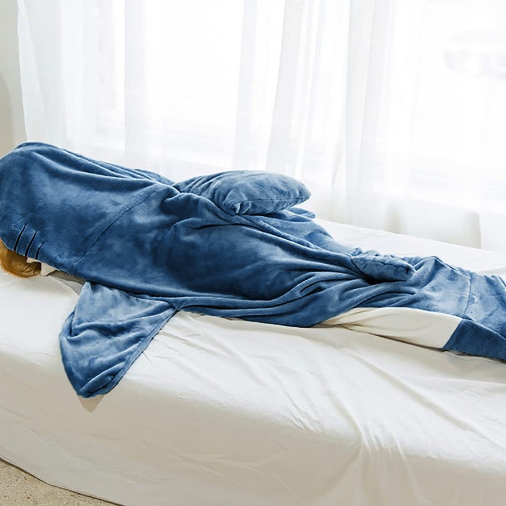 Shark Hoodie Blanket Hooded Blanket Cartoon Sleeping Bag Flannel Wearable Throw Blanket