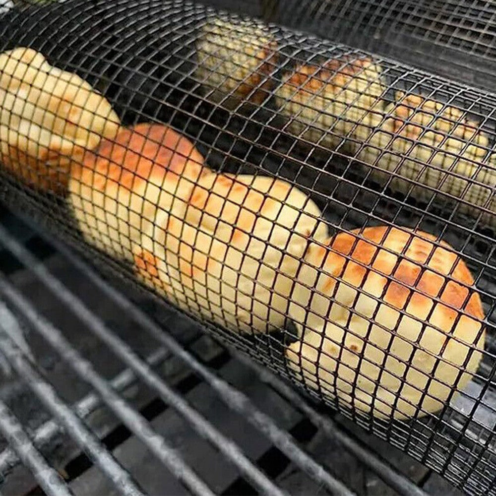 20cm BBQ Grill Basket Stainless Steel Rolling Grilling Basket Grill Roaster