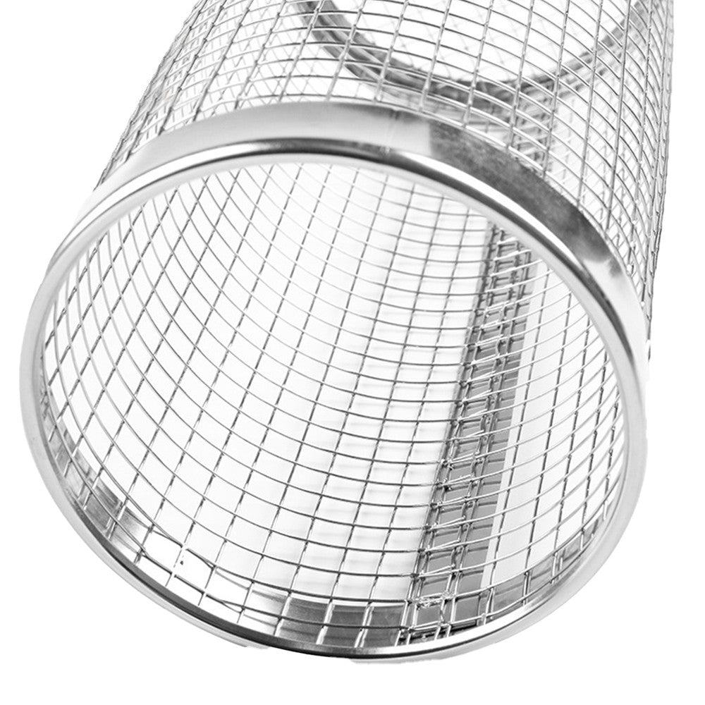 30cm BBQ Grill Basket Stainless Steel Rolling Grilling Basket Grill Roaster