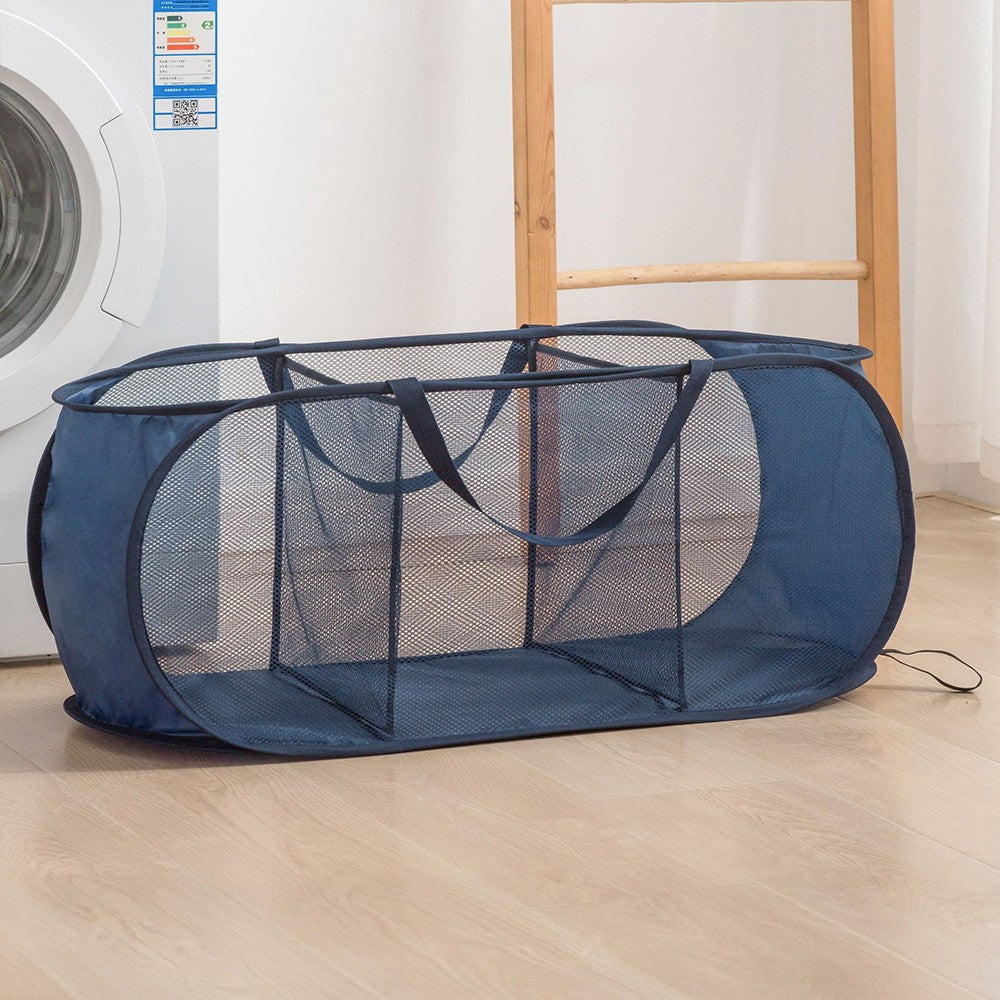 3-Compartment Popup Laundry Basket Collapsible Mesh Clothes Storage Basket Navy