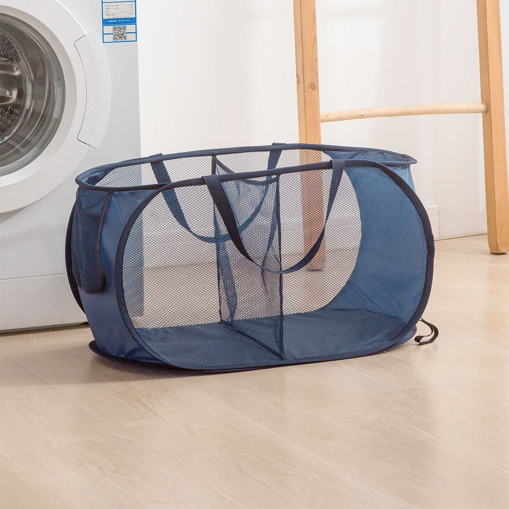 2-Compartment Popup Laundry Basket Collapsible Mesh Clothes Storage Basket Navy