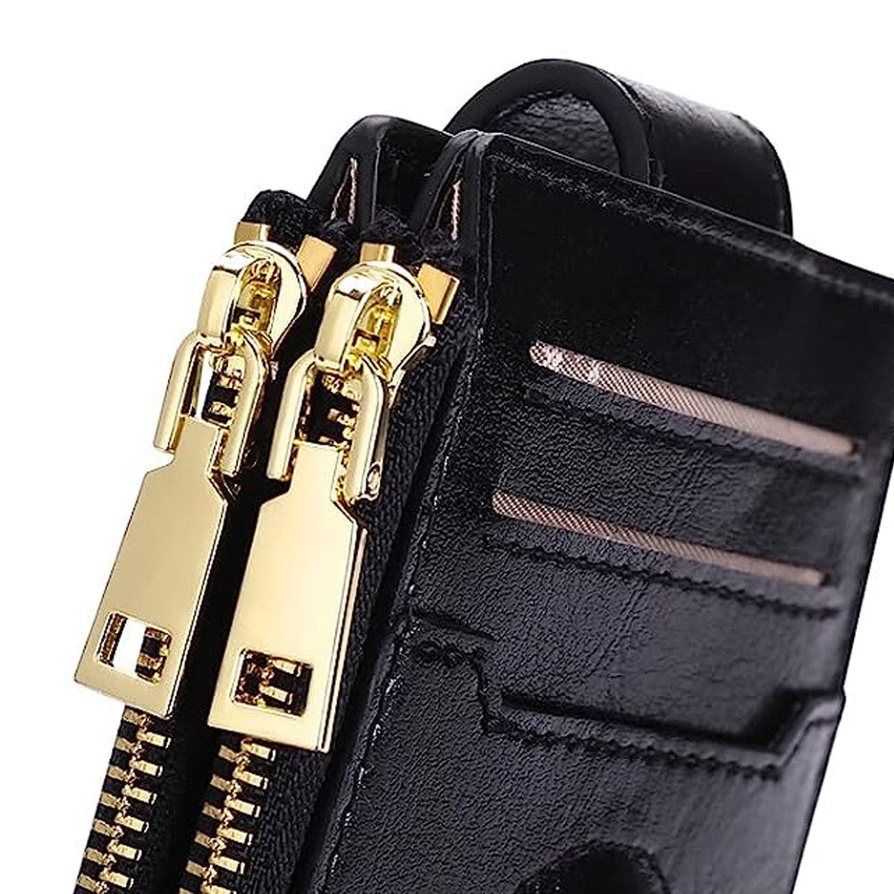 Womens RFID Blocking Wallet with AirTag Slot Bifold Credit Card Holder Black