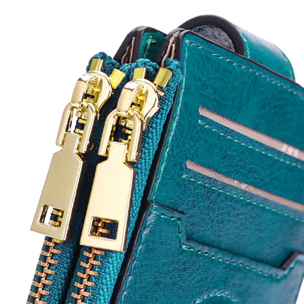 Womens RFID Blocking Wallet with AirTag Slot Bifold Credit Card Holder Peacock Blue