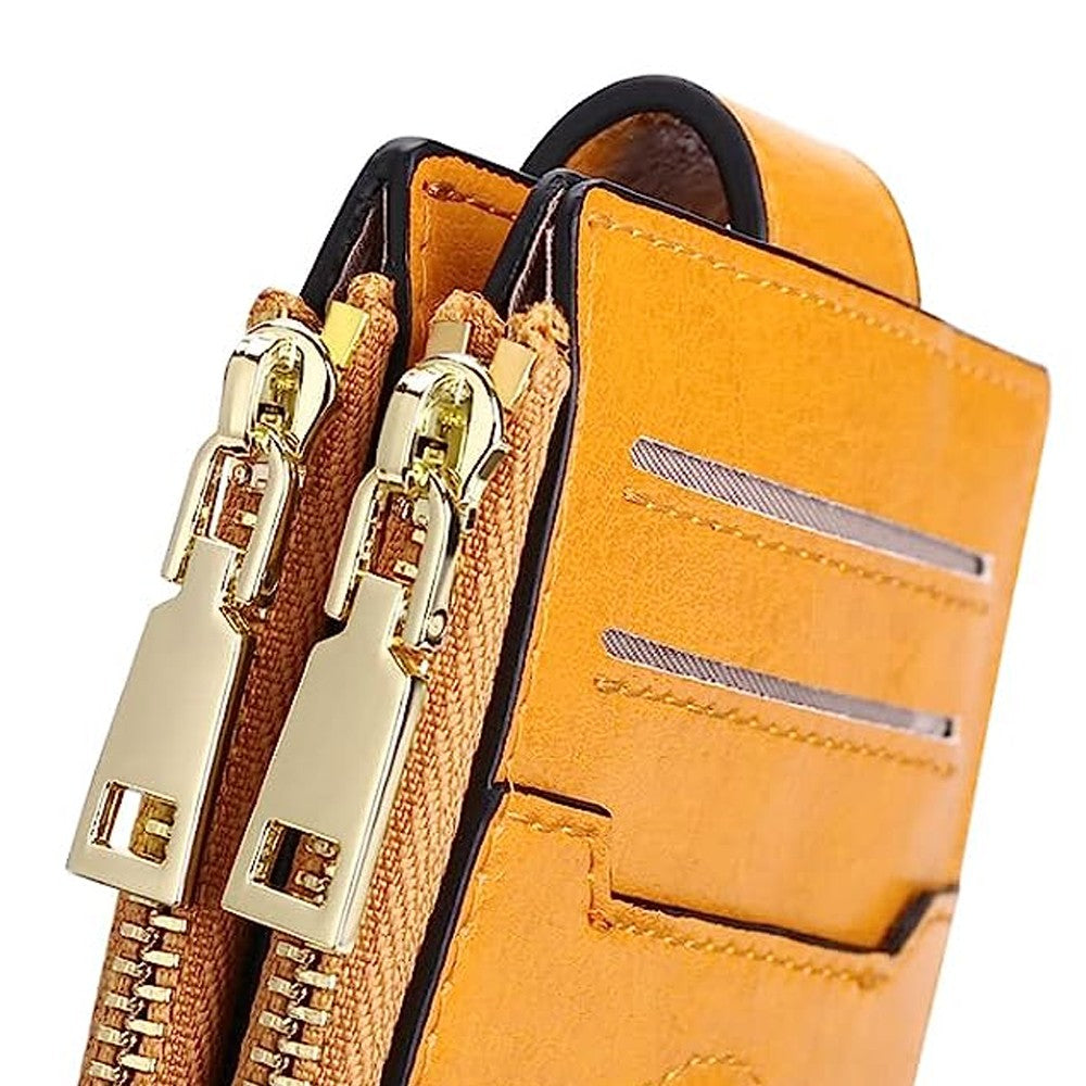 Womens RFID Blocking Wallet with AirTag Slot Bifold Credit Card Holder Yellow