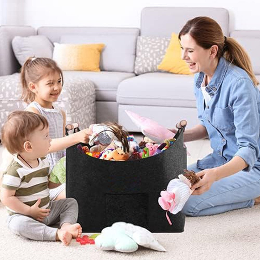 Felt Firewood Basket with Reinforced Handle Foldable Felt Storage Bag Dark Grey