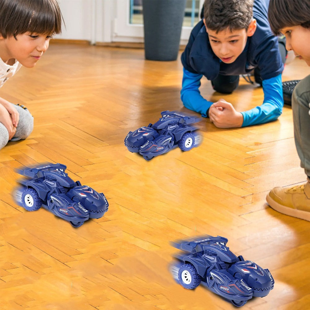 2 in 1 Kids Transforming Dinosaur Car Toy Automatic Transform Toy Car Dark Blue