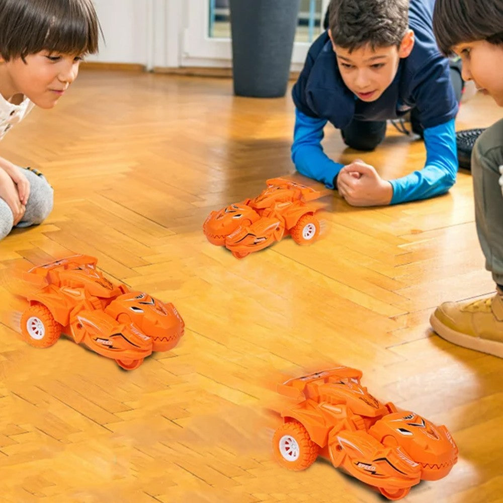 2 in 1 Kids Transforming Dinosaur Car Toy Automatic Transform Toy Car Orange