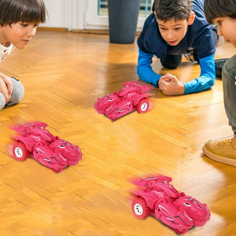 2 in 1 Kids Transforming Dinosaur Car Toy Automatic Transform Toy Car Rose Red