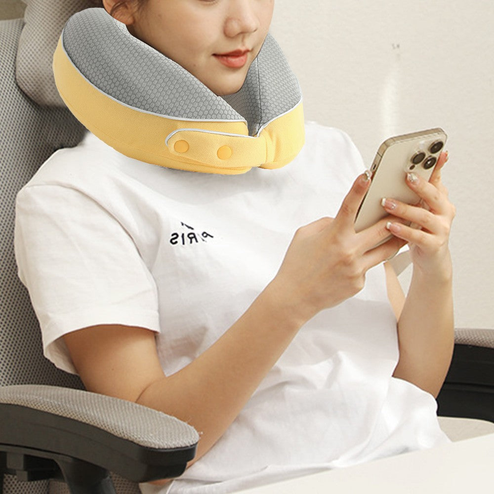 Travel Neck Pillow Memory Foam Neck Support Pillow with Eye Mask Earplugs Yellow