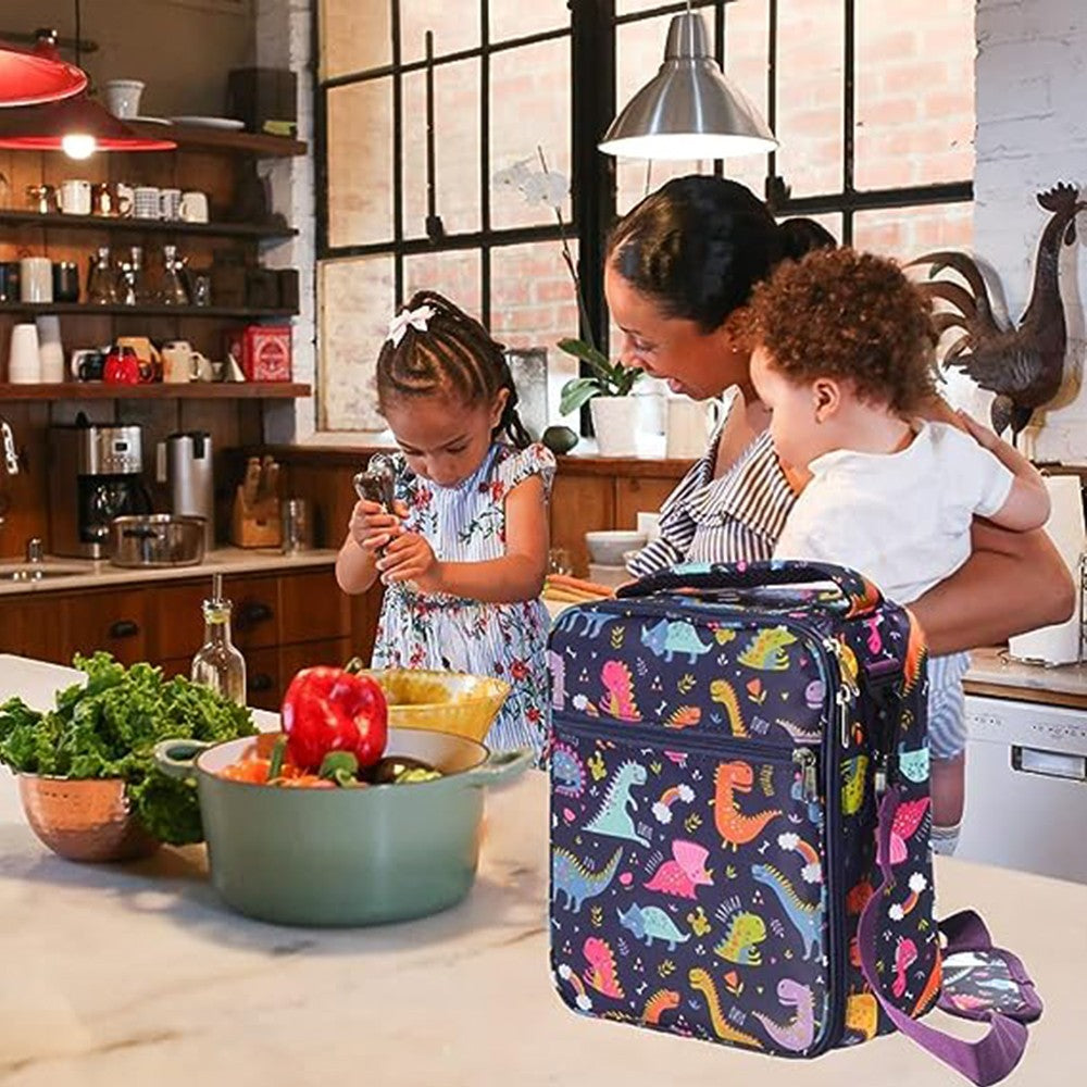 Portable Kids Insulated Lunch Bag Thermal Picnic Bag with Strap Purple