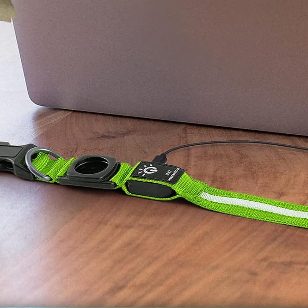 LED Pet Collar Light-up Rechargeable Dog Collar with Protective Case for AirTag Green S