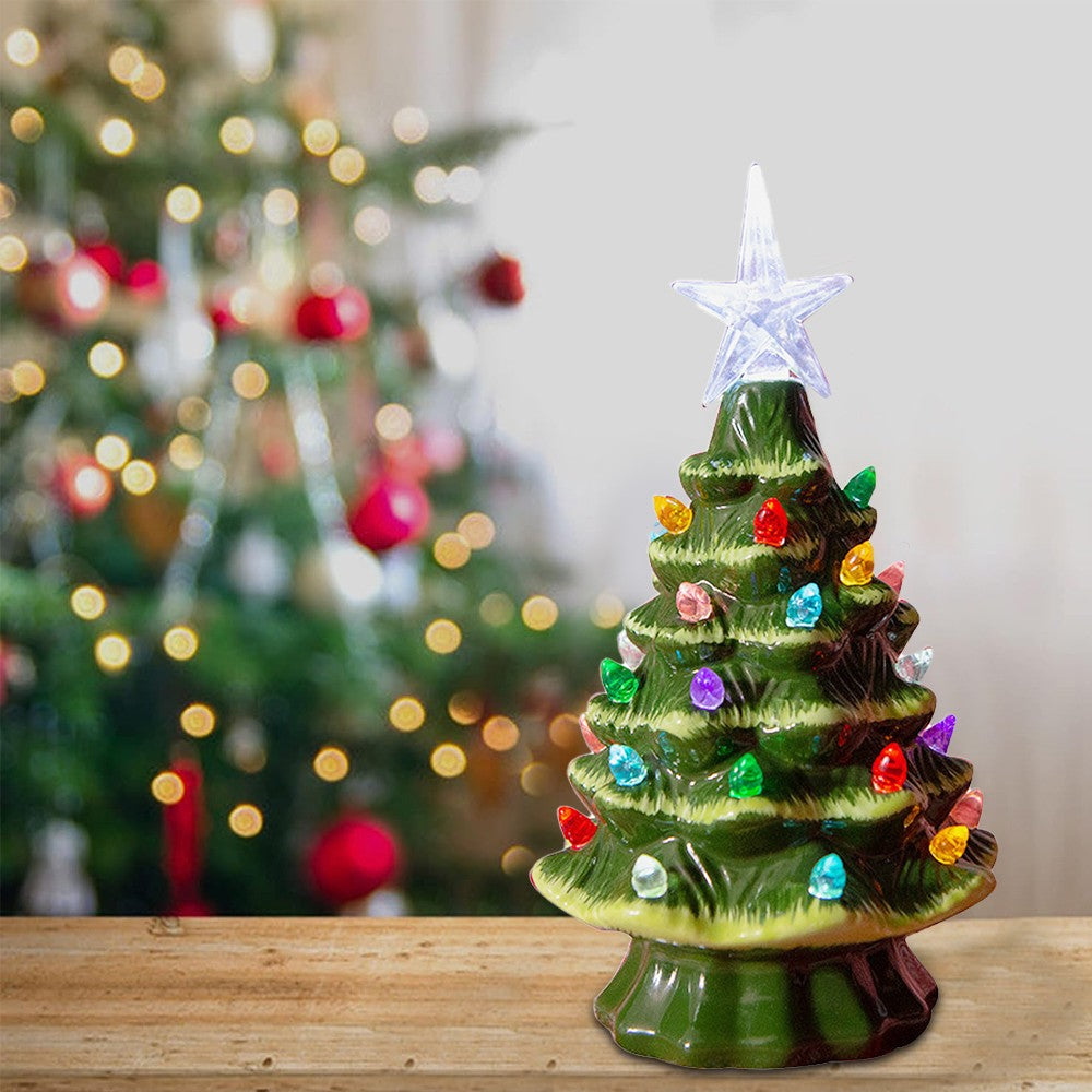 Tabletop Christmas Tree Light Vintage Christmas Tree Ornament Xmas Decoration with White Star Topper