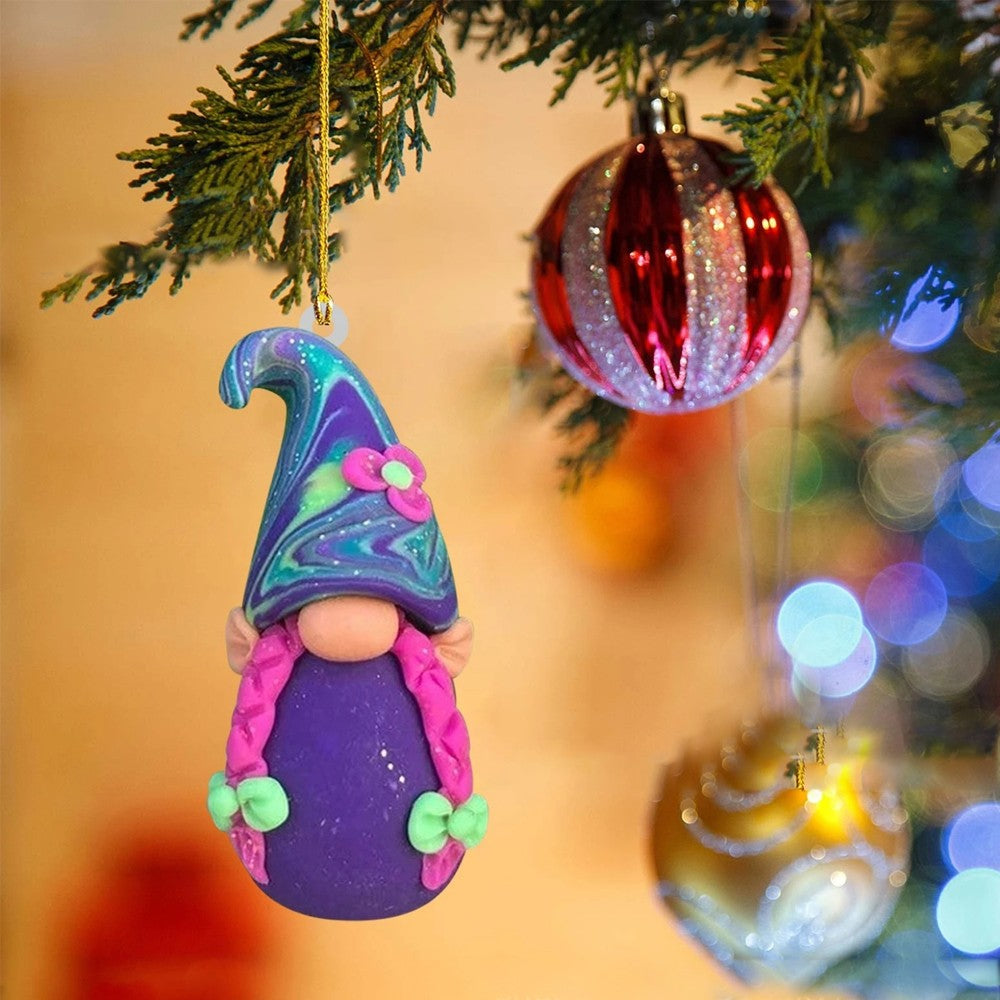 5x Christmas Tree Gnome Hanging Pendant Acrylic Xmas Ornaments Dark Color