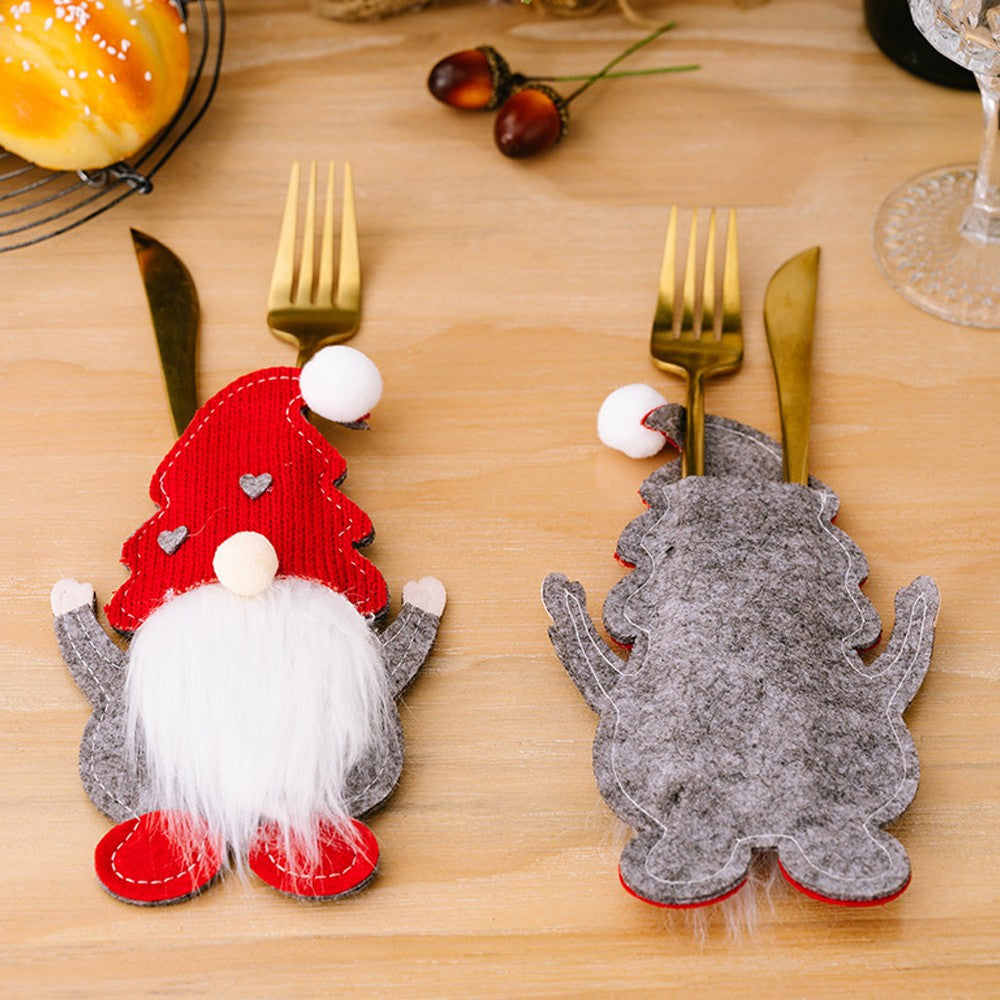 3Pcs Christmas Gnome Tableware Holder Silverware Holders Set Spoon Fork Bags