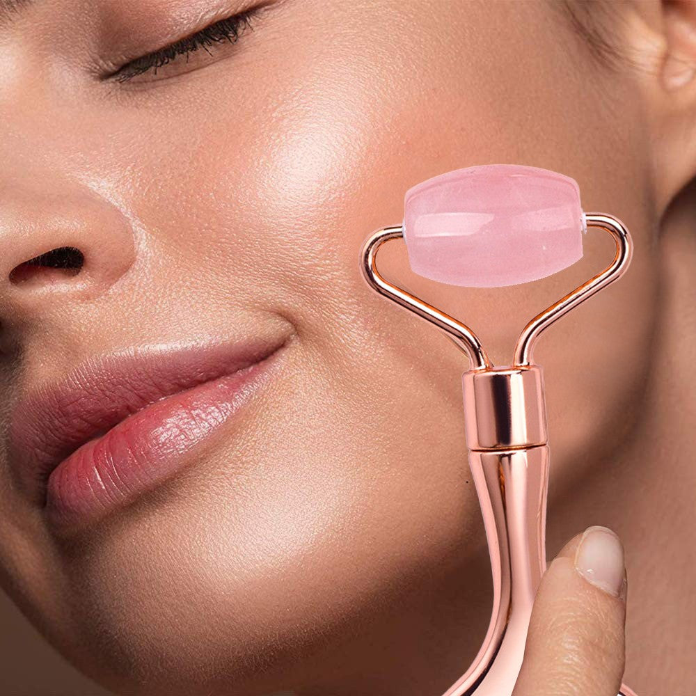 Multi-function Jade Face Roller Gua Sha Board Facial Massager Gua Sha Tool - Rose Gold