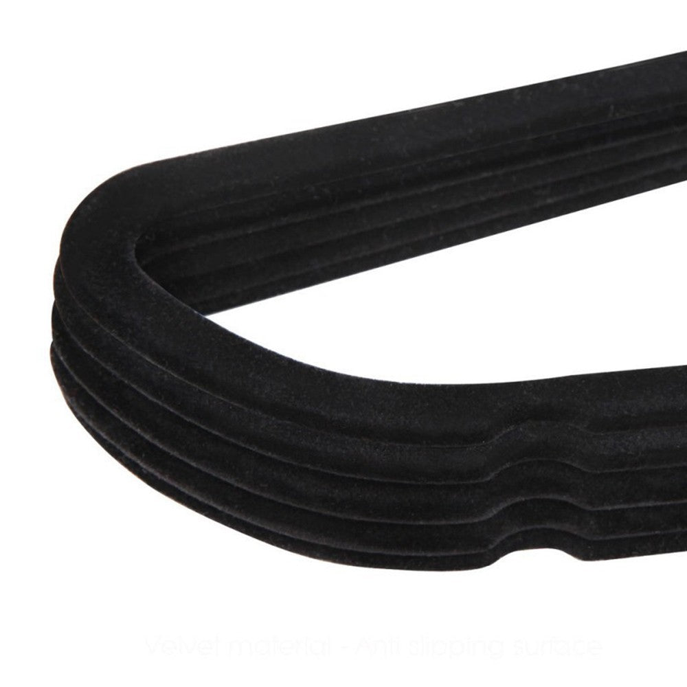 10Pcs Flocked Clothes Hanger Anti-Slip Coat Hanger with Swivel Hook Black