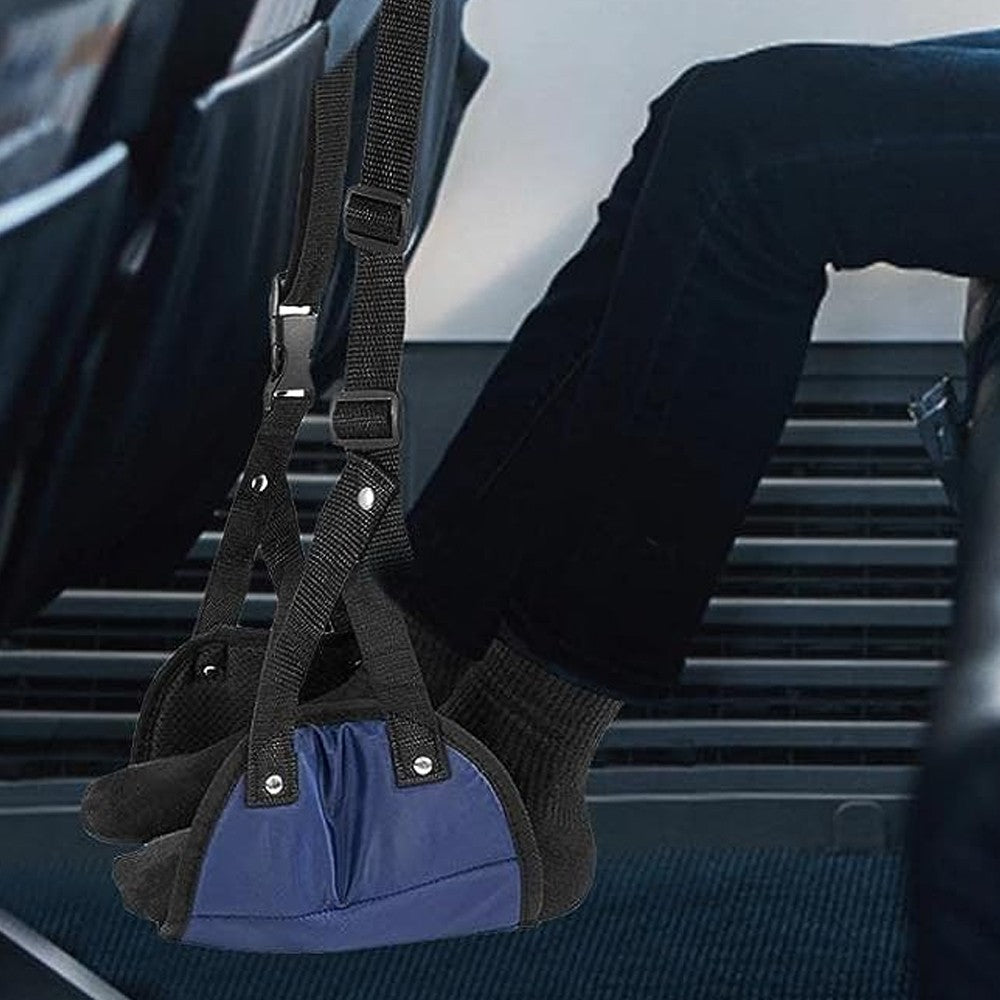 1Pc Airplane Footrest Travel Foot Rest Hammock Leg Rest Travel Accessories with Storage Bag Blue