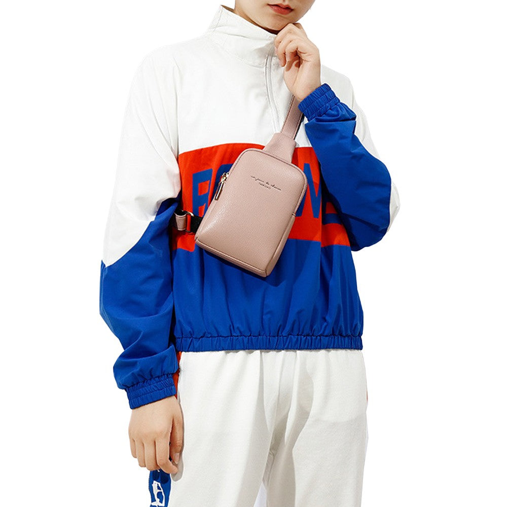 Womens PU Leather Sling Bag Chest Pack Crossbody Bag Pink