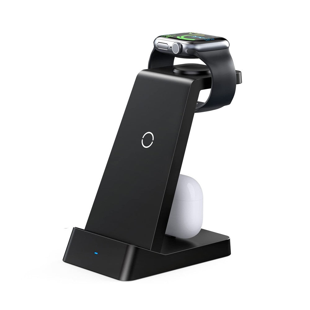 3 in 1 Qi Fast Charging Station 15W Wireless Charger Charging Dock for iPhone/Apple Watch/AirPods Black