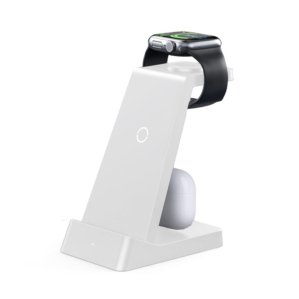 3 in 1 Qi Fast Charging Station 15W Wireless Charger Charging Dock for iPhone/Apple Watch/AirPods White