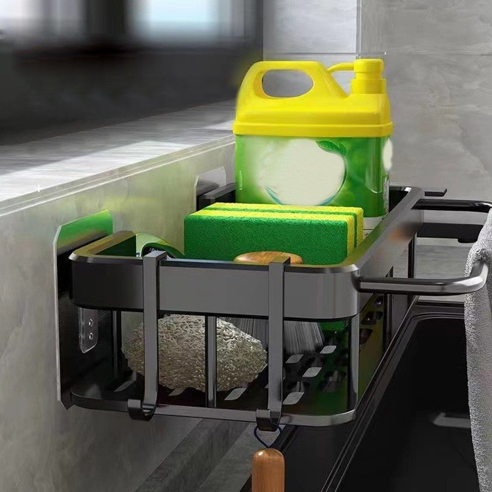 Wall Mounted Sink Sponge Holder No-punch Drain Rack for Kitchen Bathroom Black