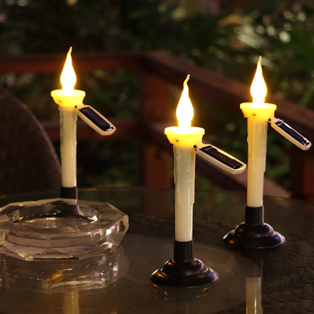 8x Solar Taper Candle Light Rechargeable Flickering Tapered Candlesticks Outdoor