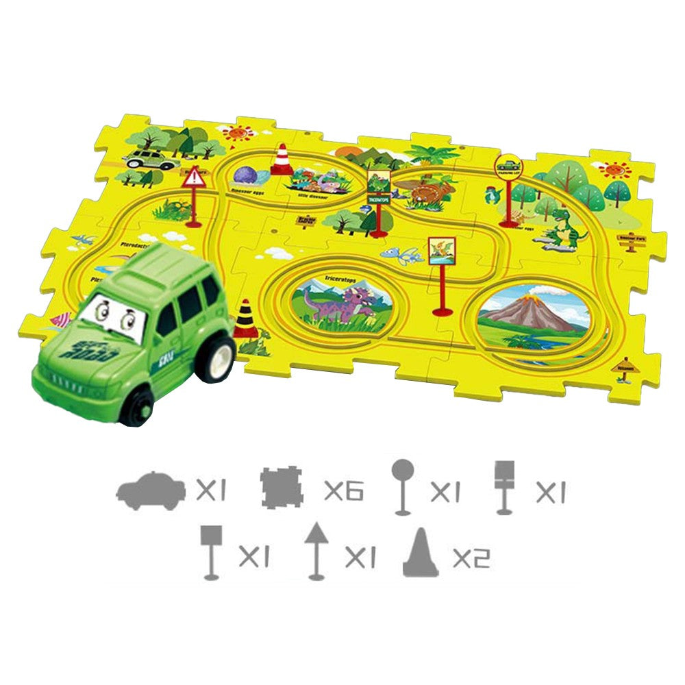 13-Piece Kids DIY Assembling Puzzle Rail Car Toy Set Electric Trolley Play Set - Dinosaurs Style