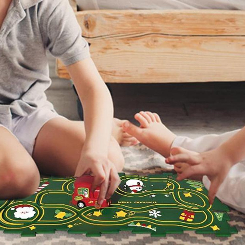 Kids Christmas DIY Assembling Puzzle Rail Car Toy Set - 4 Pieces Puzzle + 1 Toy Car