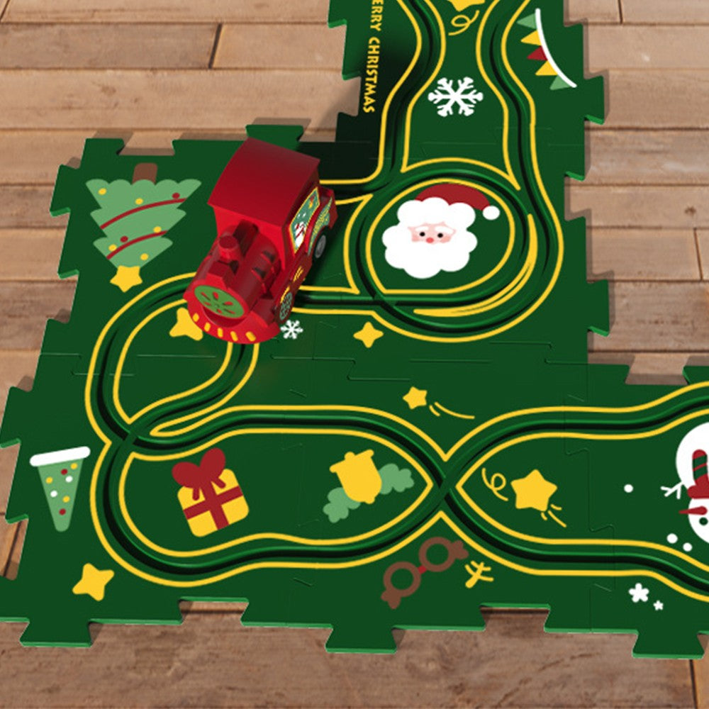 Kids Christmas DIY Assembling Puzzle Rail Car Toy Set - 8 Pieces Puzzle + 1 Toy Car