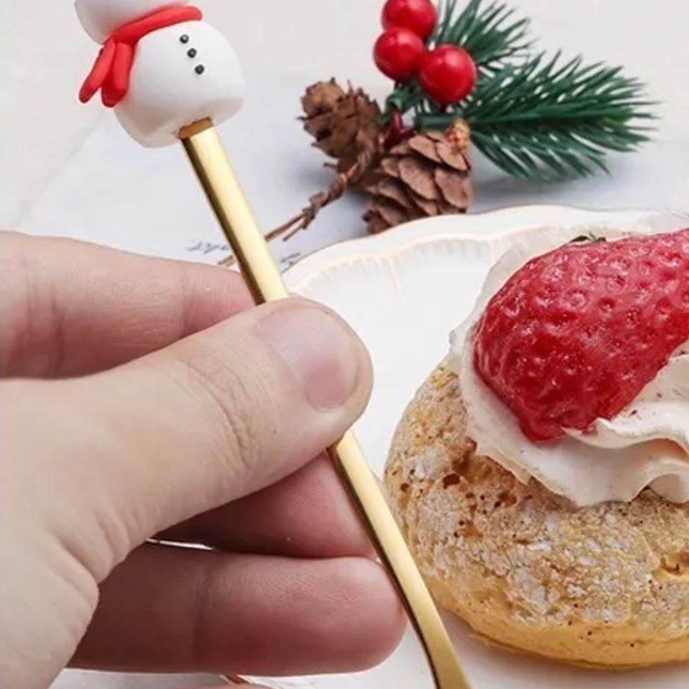 6 X Christmas Stainless Steel Spoons Forks Xmas Spoon Cake Dessert Forks Style3