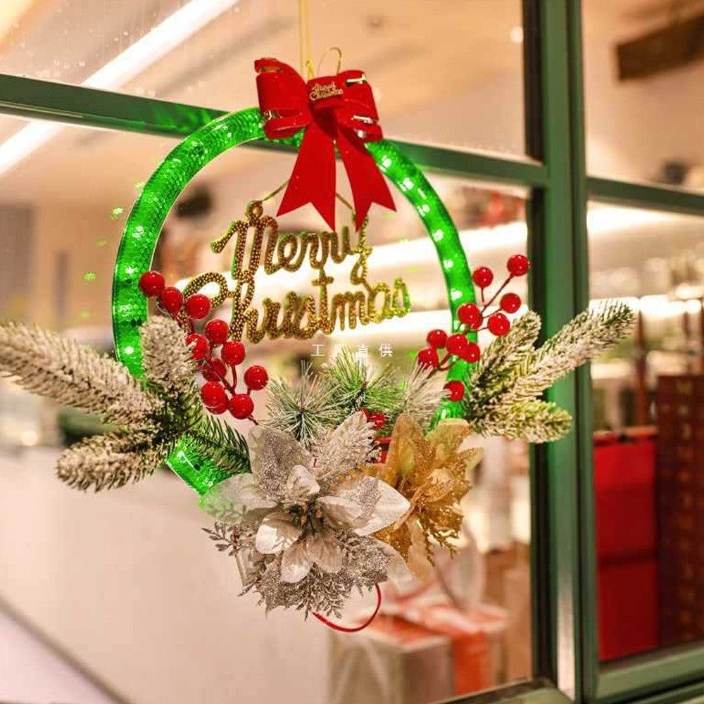 Style1 Christmas Wreath Light Dual Power Mode Hanging Christmas Garland Lights Decor