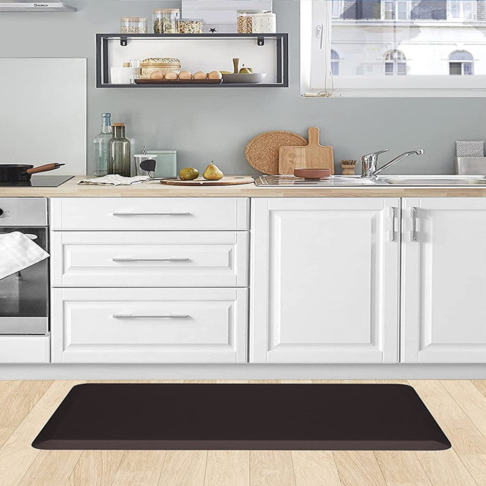 120x44cm Kitchen Floor Mat 12mm Thick Cushioned Anti-Fatigue Mat Laundry Room Anti-slip PVC Mat - Coffee