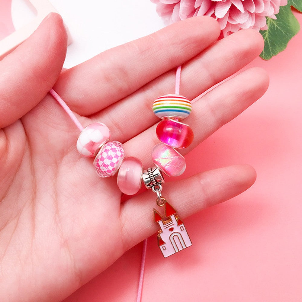 16Pcs DIY Bracelet Making Kit Kids Charm Bracelet Jewelry Craft Set - Pink