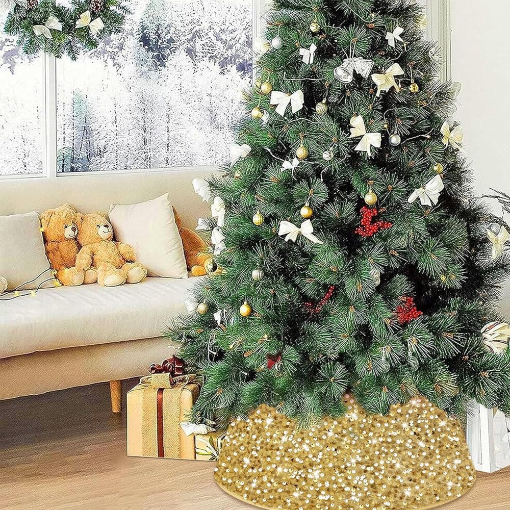 Glitter Christmas Tree Collar Tree Skirt Xmas Tree Stand Cover Decor - Gold S